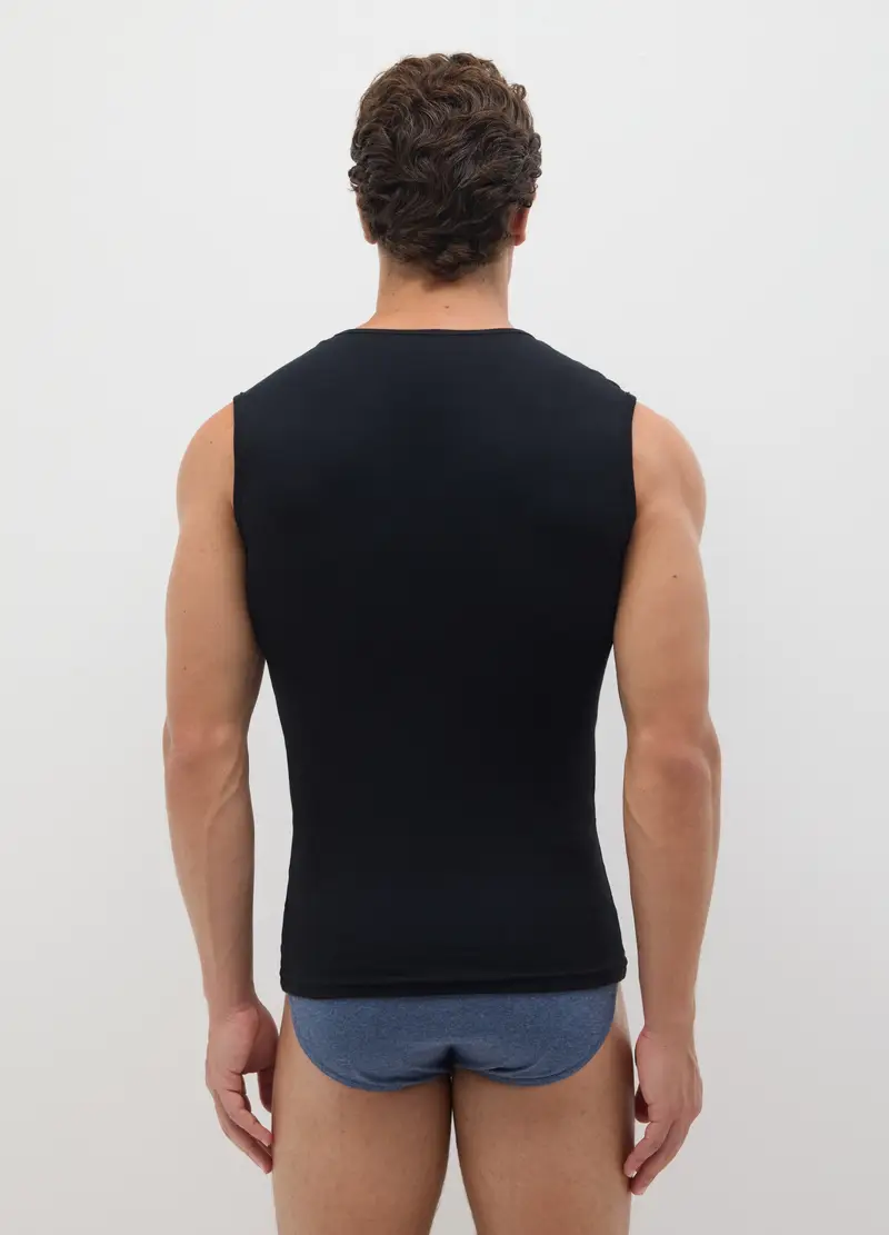 Canottiera Da Uomo In Puro Cotone Nero, Nero miniatura 3