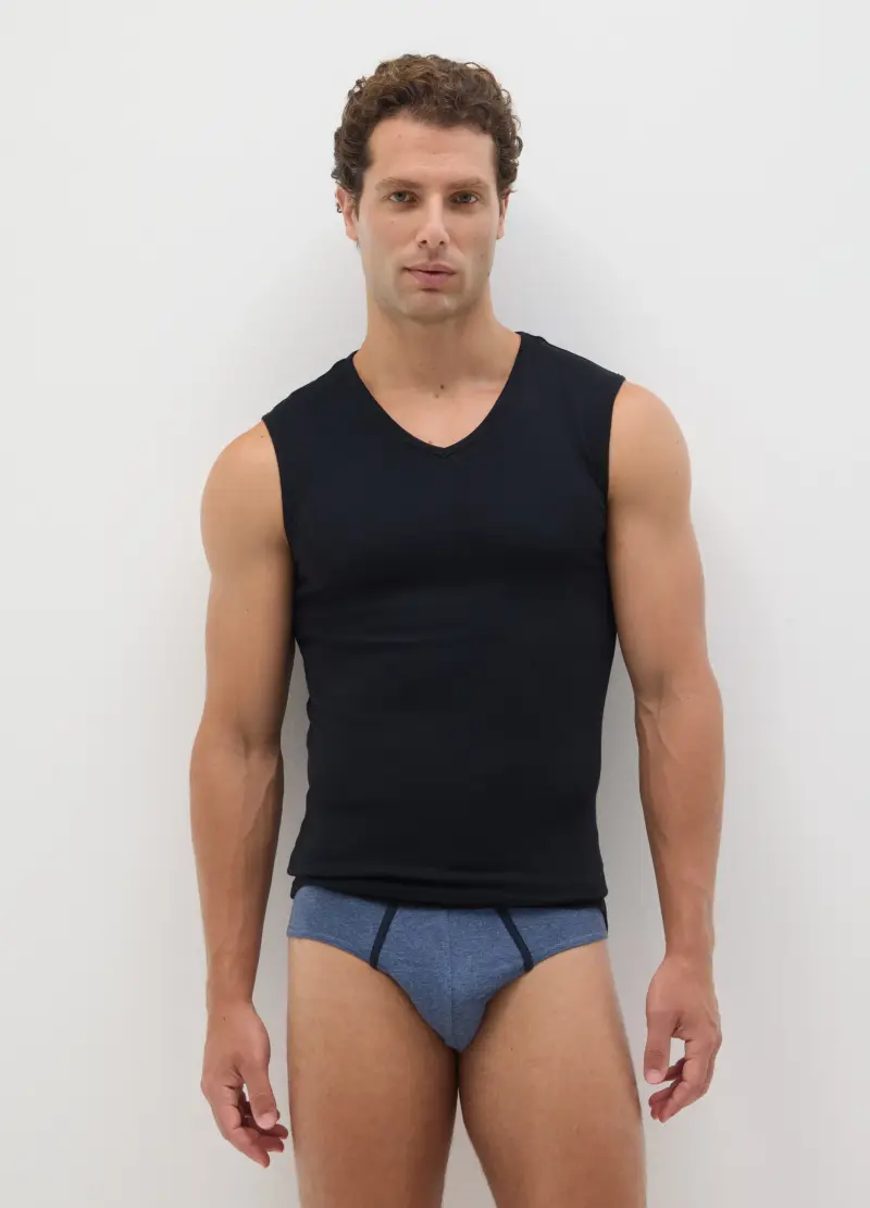 Canottiera Da Uomo In Puro Cotone Nero, Nero