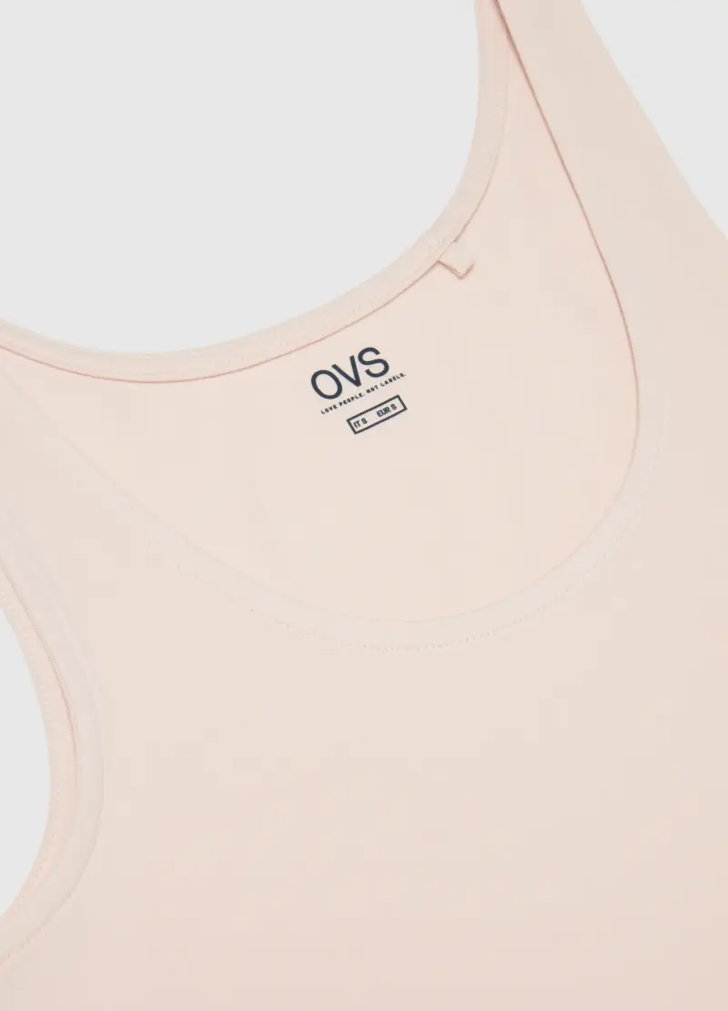 Canottiera In Cotone Elasticizzato Beige Regular Fit, Donna, Beige miniatura 2