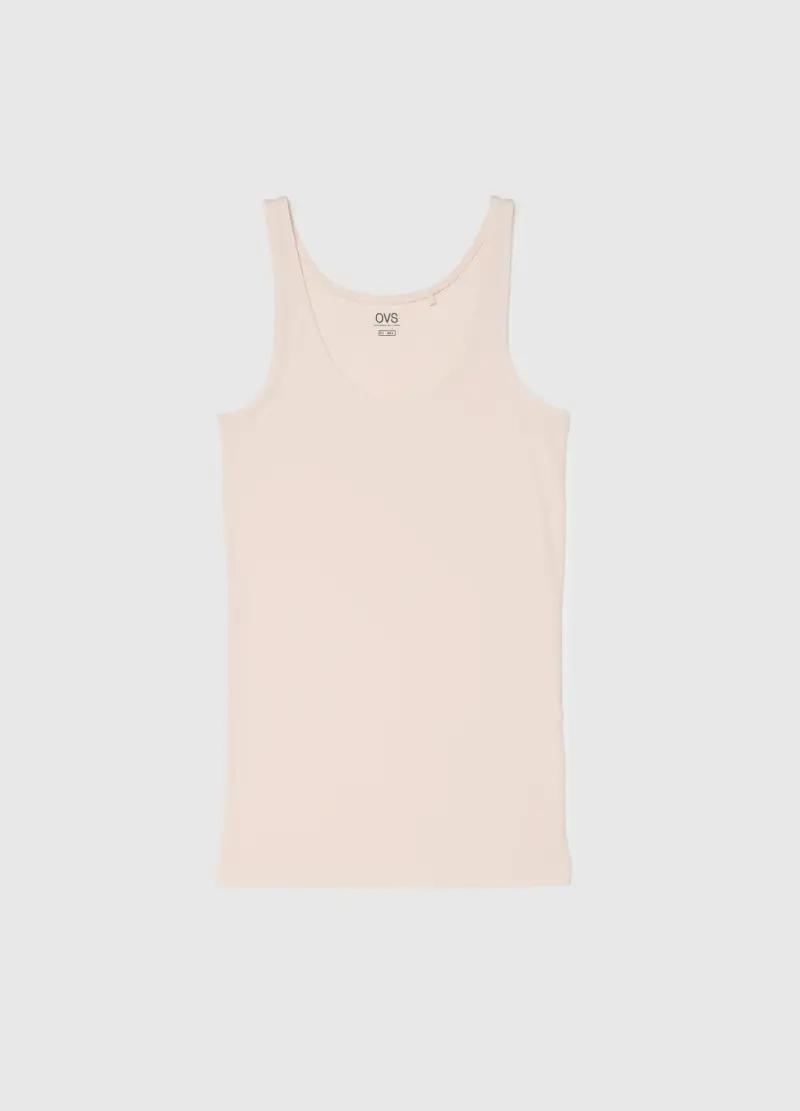 Canottiera In Cotone Elasticizzato Beige Regular Fit, Donna, Beige