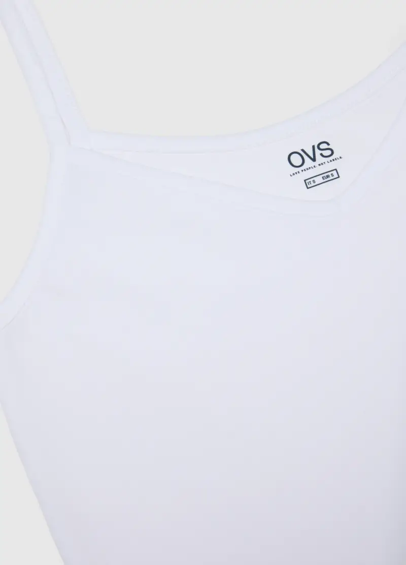 Canottiera In Cotone Elasticizzato Bianca Regular Fit Deep V, Donna, Bianco miniatura 2