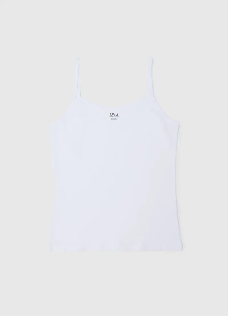 Canottiera In Cotone Elasticizzato Bianca Regular Fit Deep V, Donna, Bianco