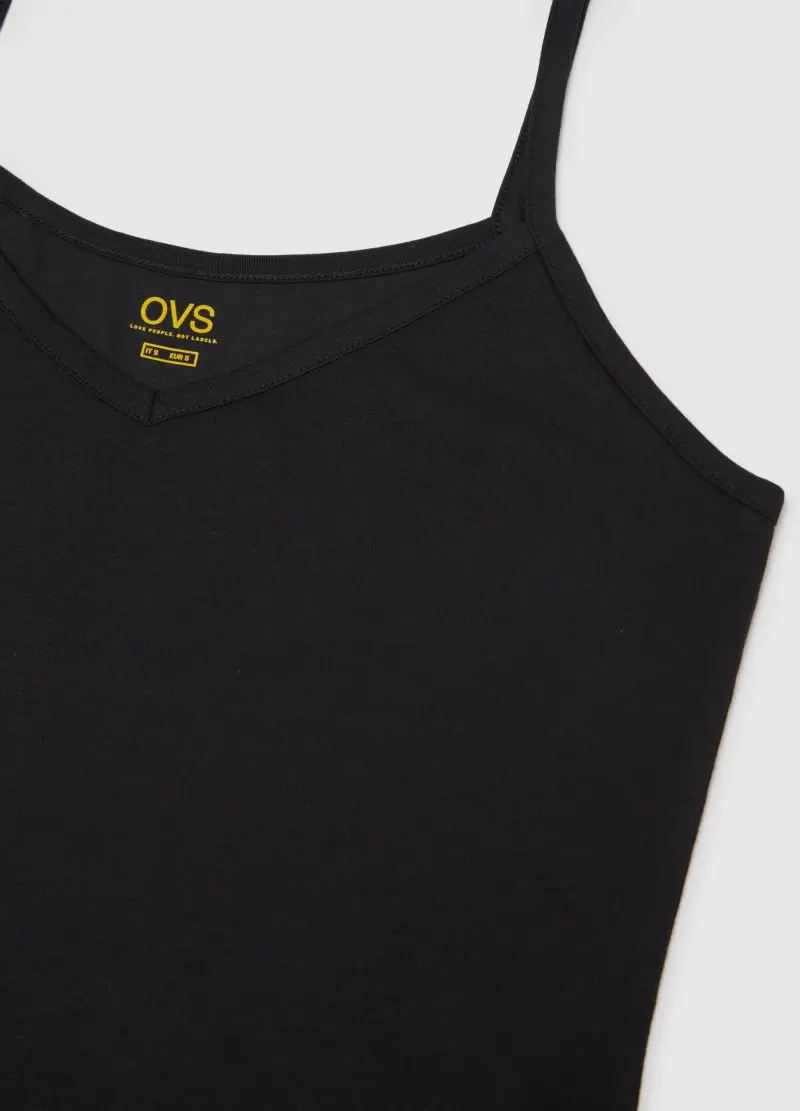 Canottiera In Cotone Elasticizzato Nera Regular Fit Deep V, Donna, Nero miniatura 2