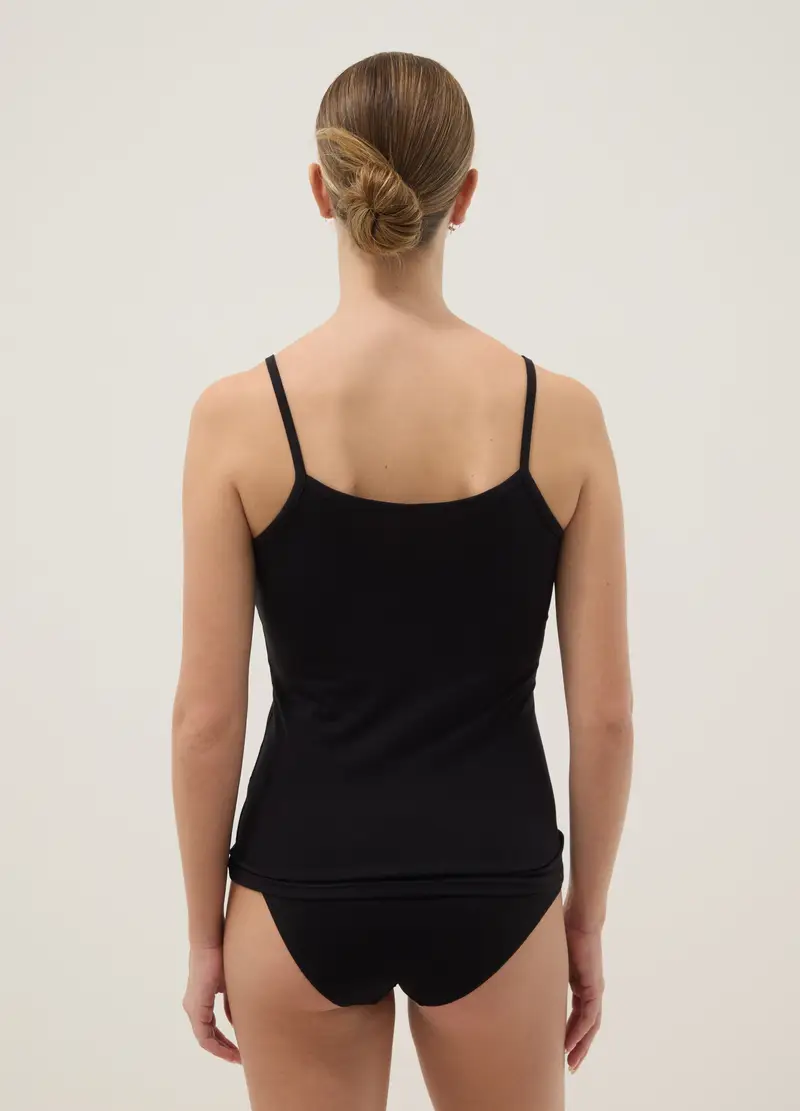 Canottiera In Cotone Elasticizzato Nera Regular Fit Deep V, Donna, Nero miniatura 3
