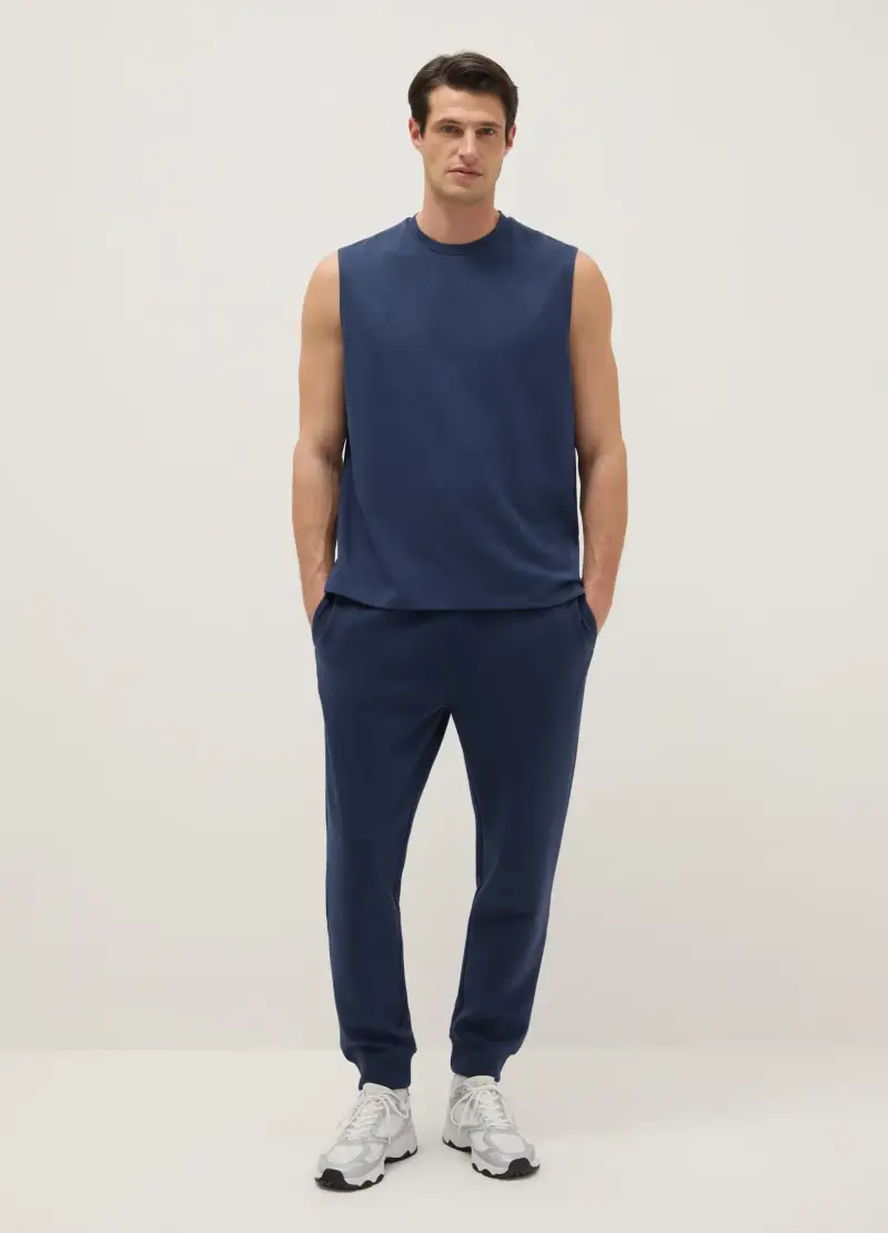 Canottiera In Misto Cotone Blu Regular Fit, Uomo, Blu