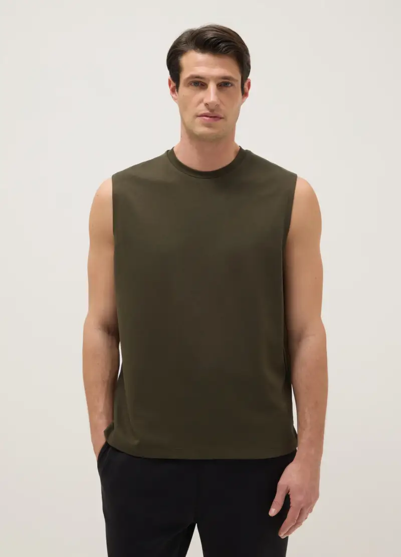 Canottiera In Misto Cotone Verde Regular Fit, Uomo, Verde miniatura 2