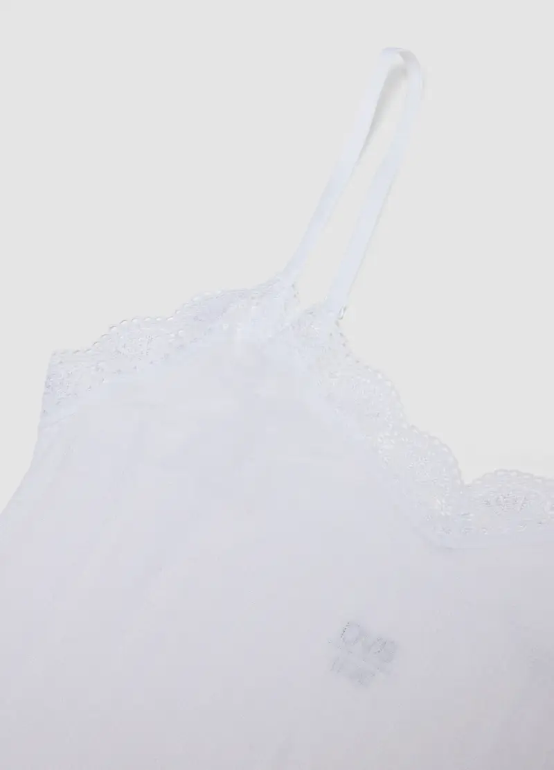 Canottiera In Modal Elasticizzato Bianca Regular Fit Con Pizzo, Donna, Bianco miniatura 2