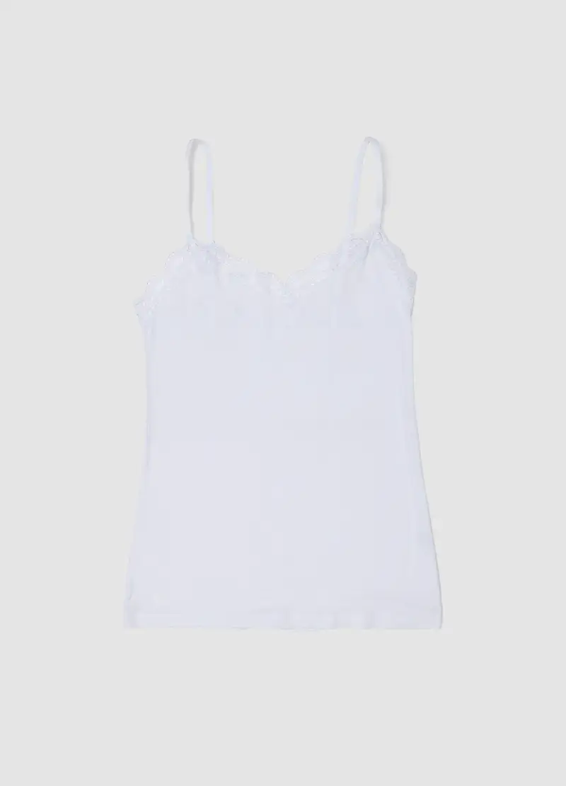 Canottiera In Modal Elasticizzato Bianca Regular Fit Con Pizzo, Donna, Bianco