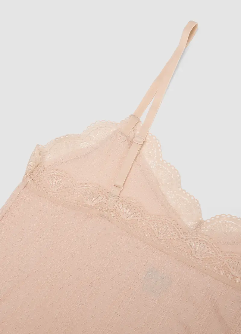 Canottiera In Modal Elasticizzato Rosa Regular Fit Con Pizzo, Donna, Rosa miniatura 2