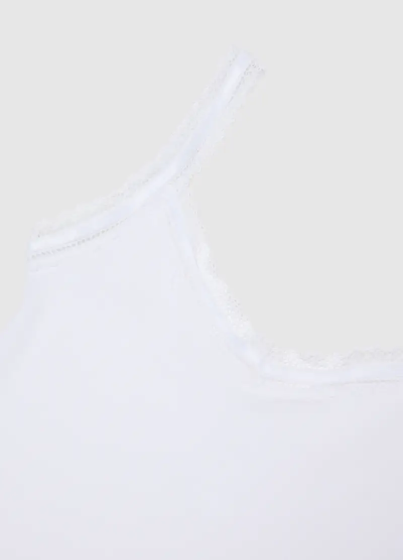 Ovs Canottiera Bianca in Puro Cotone con Bordo in Pizzo per Donna miniatura 2