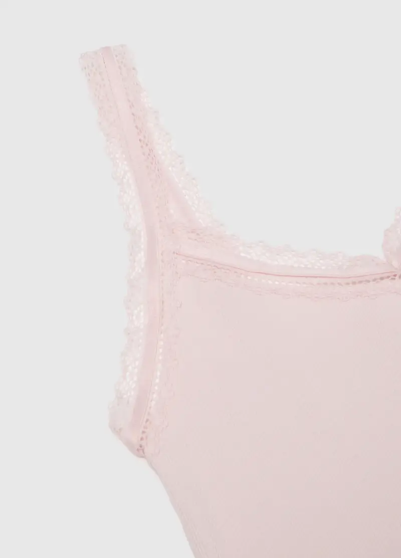 Ovs Canottiera Rosa in Puro Cotone con Bordo in Pizzo per Donna miniatura 2