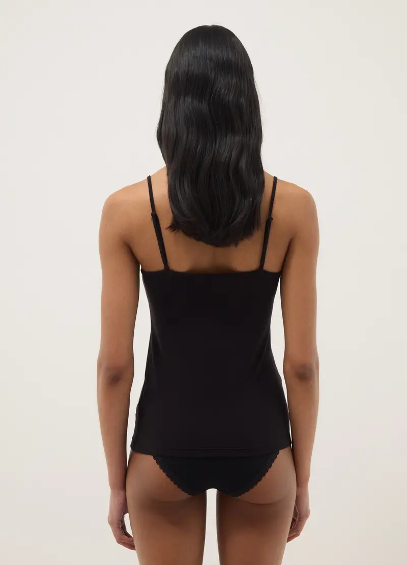 Canottiera In Viscosa Elasticizzata Nera Slim Fit Con Pizzo, Donna, Nero miniatura 3