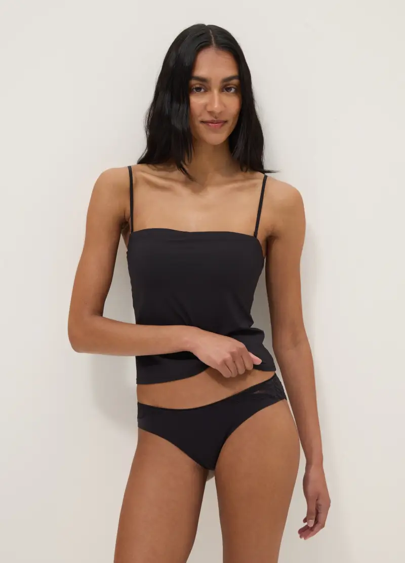 Canottiera Nera Regular Fit Con Scollo Quadrato, Donna, Nero