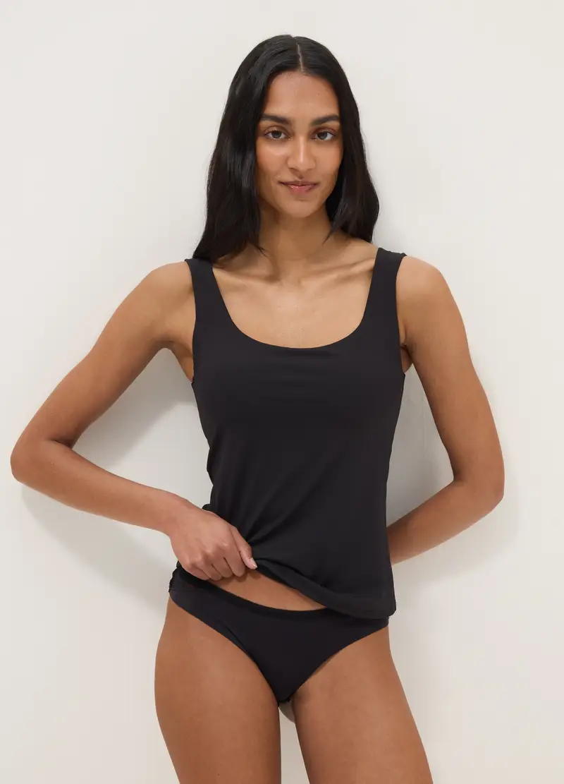 Canottiera Nera Regular Fit Con Spalline Larghe, Donna, Nero miniatura 2