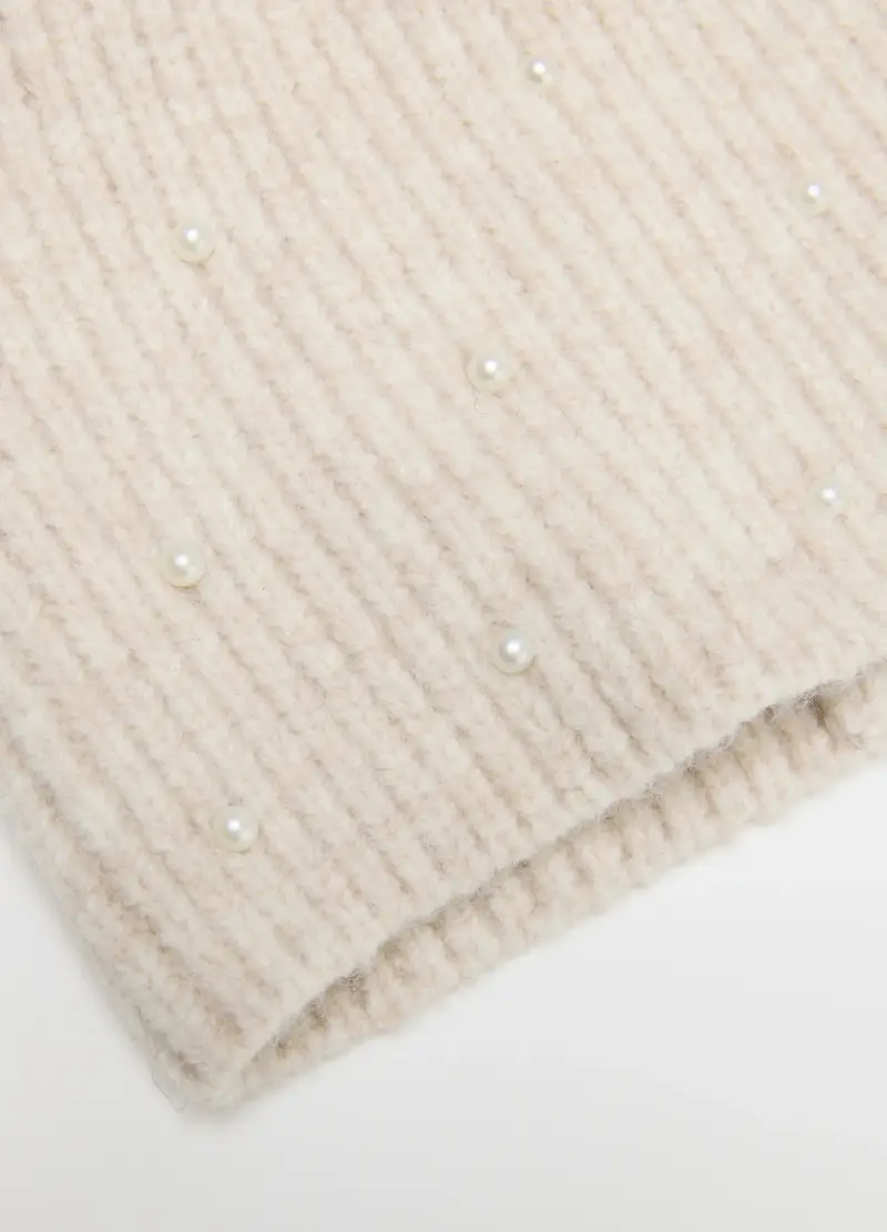 Cappello Beanie Beige Lavorato A Maglia Con Perline, Donna, Beige miniatura 3