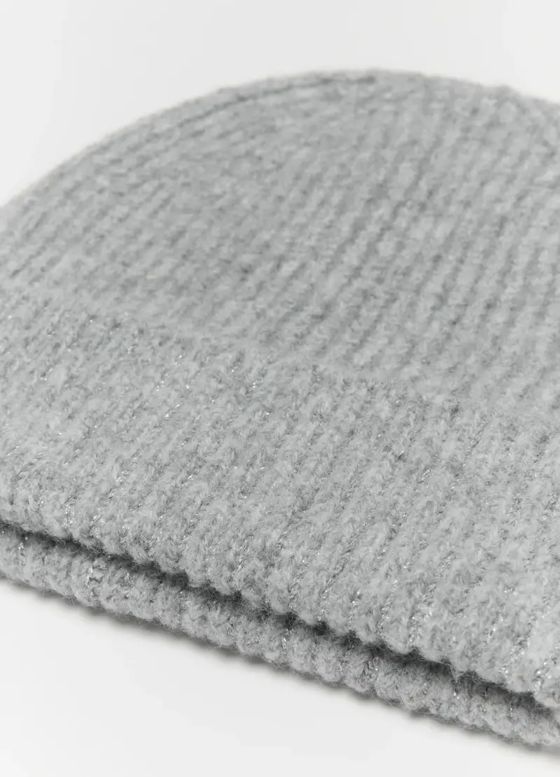 Cappello Beanie Grigio Lavorato A Maglia Con Punti Brillantinati, Donna, Grigio miniatura 2
