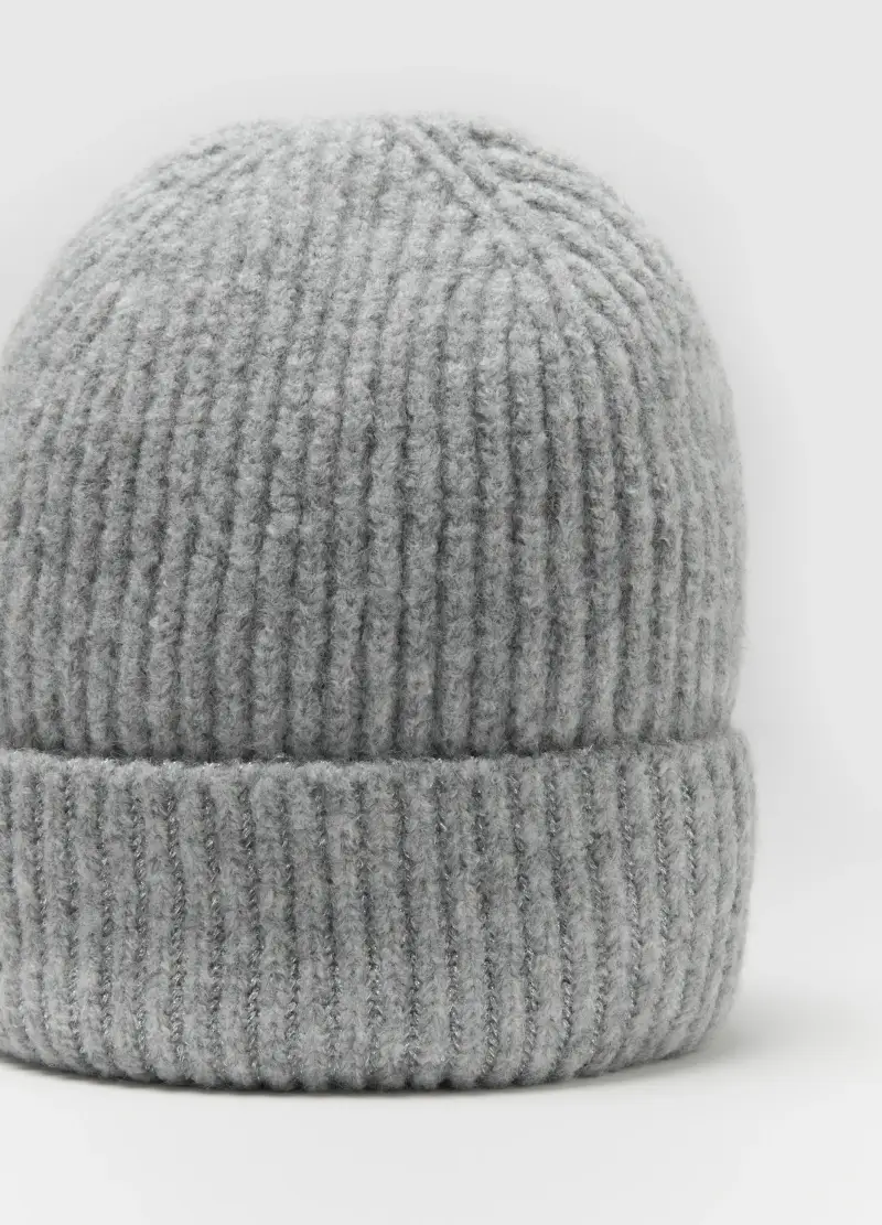 Cappello Beanie Grigio Lavorato A Maglia Con Punti Brillantinati, Donna, Grigio miniatura 3