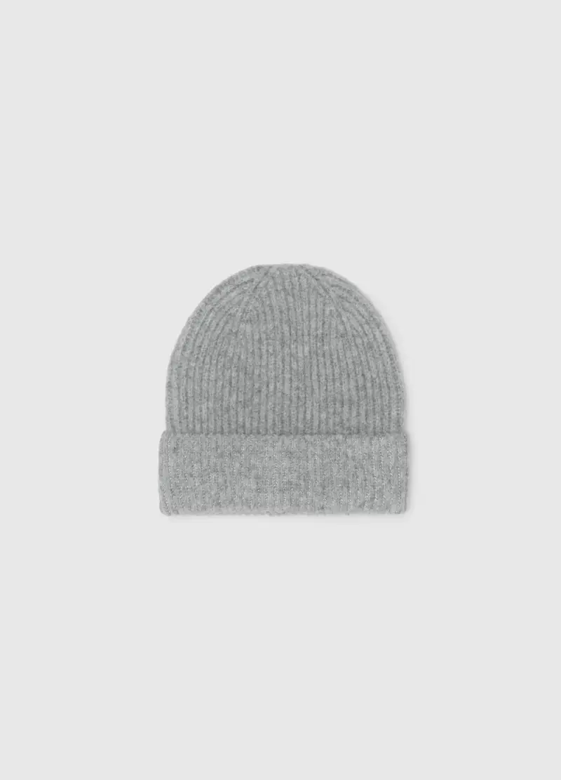Cappello Beanie Grigio Lavorato A Maglia Con Punti Brillantinati, Donna, Grigio