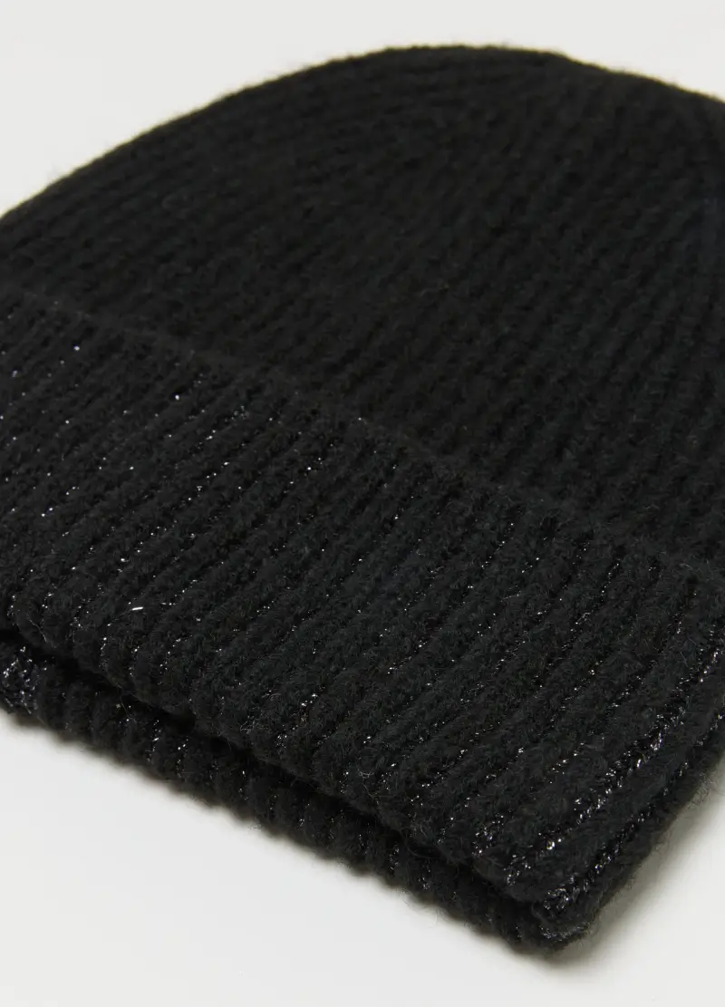 Cappello Beanie Nero Lavorato A Maglia Con Punti Brillantinati, Donna, Nero miniatura 2