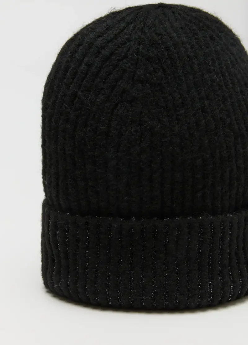 Cappello Beanie Nero Lavorato A Maglia Con Punti Brillantinati, Donna, Nero miniatura 3