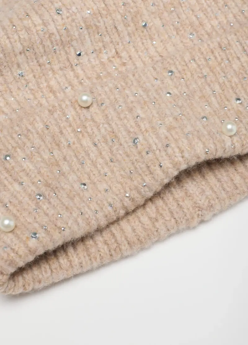 Cappello Beige Elasticizzato Con Applicazioni, Donna, Beige miniatura 3