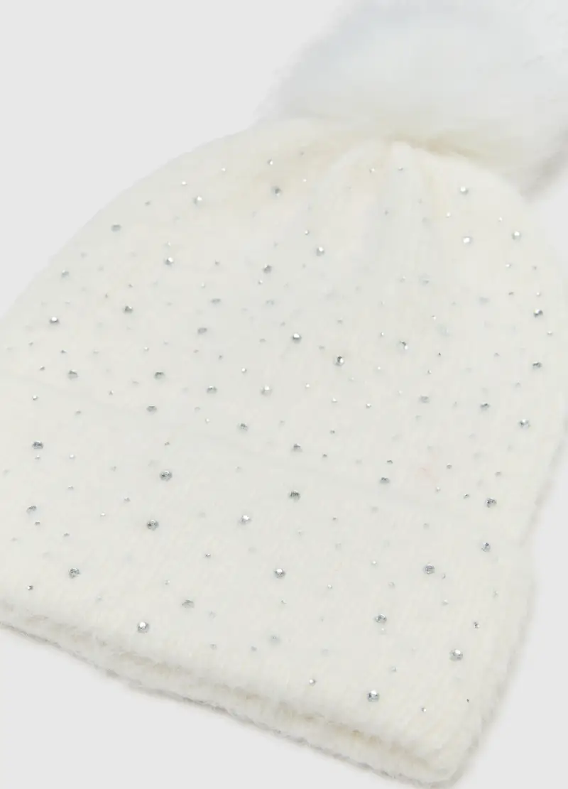 Cappello Bianco Con Pompon E Decorazioni Luccicanti, Donna, Bianco miniatura 3