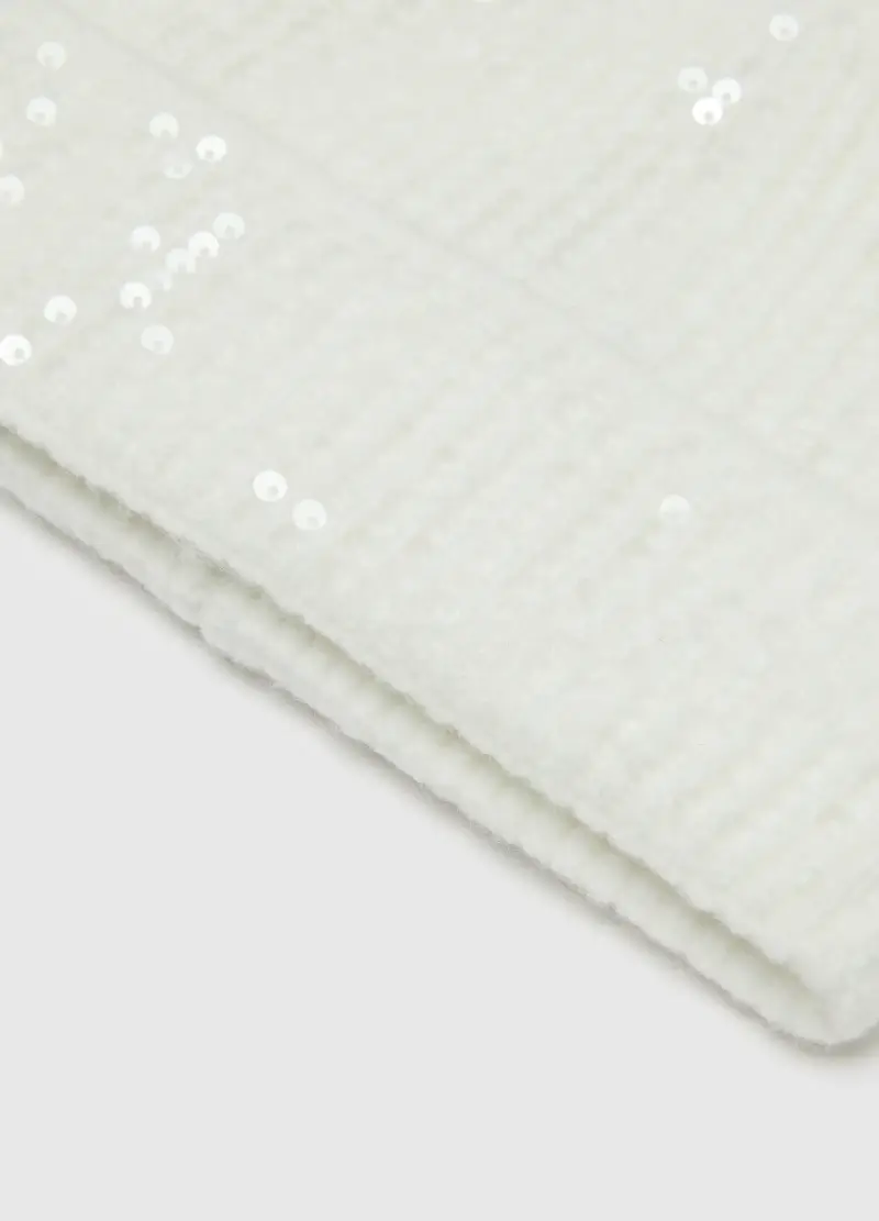 Cappello Bianco Con Pon Pon E Paillettes, Donna, Bianco miniatura 3