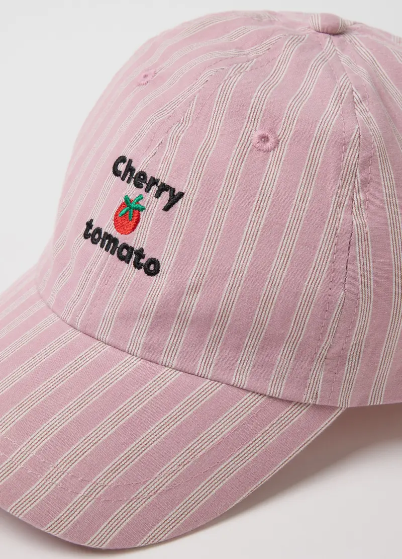 Cappello Da Baseball In Puro Cotone A Righe Multicolor Con Ricamo, Donna, Multicolor miniatura 3