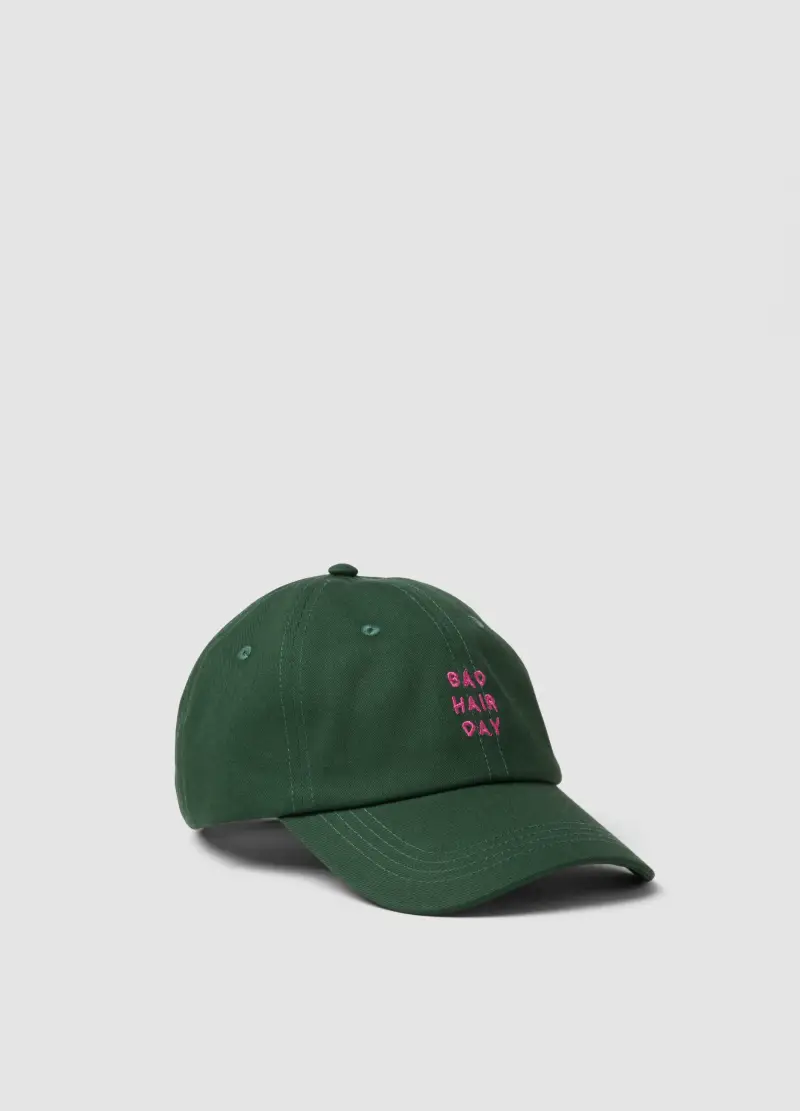 Cappello Da Baseball In Puro Cotone Verde Con Frase Ricamata, Donna, Verde