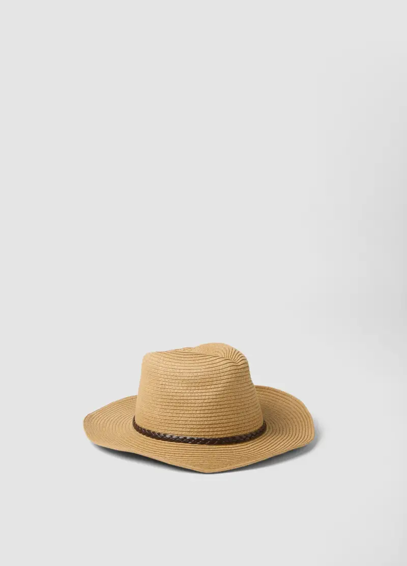Cappello Fedora In Puro Tessuto Carta Beige Senza Fodera, Uomo, Beige