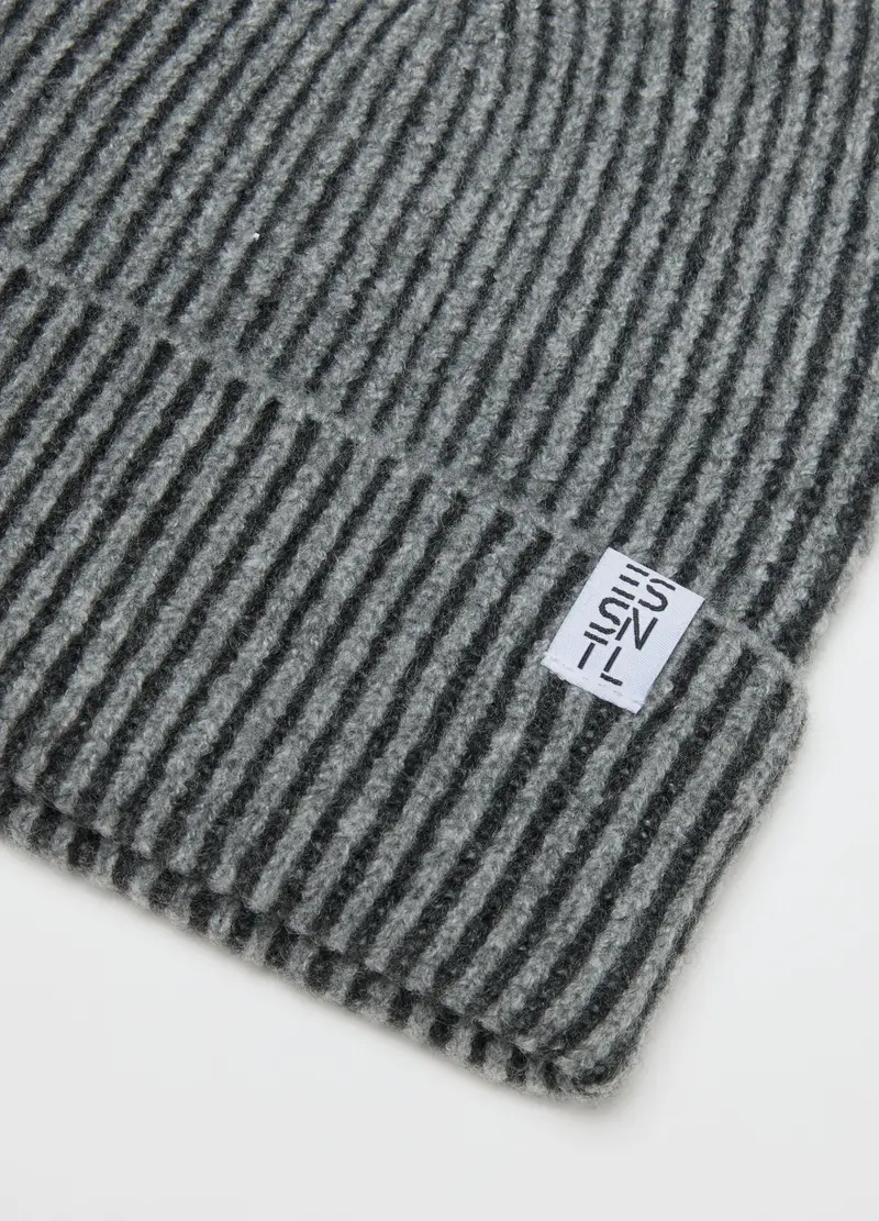 Cappello Grigio In Maglia A Coste, Donna, Nero miniatura 2