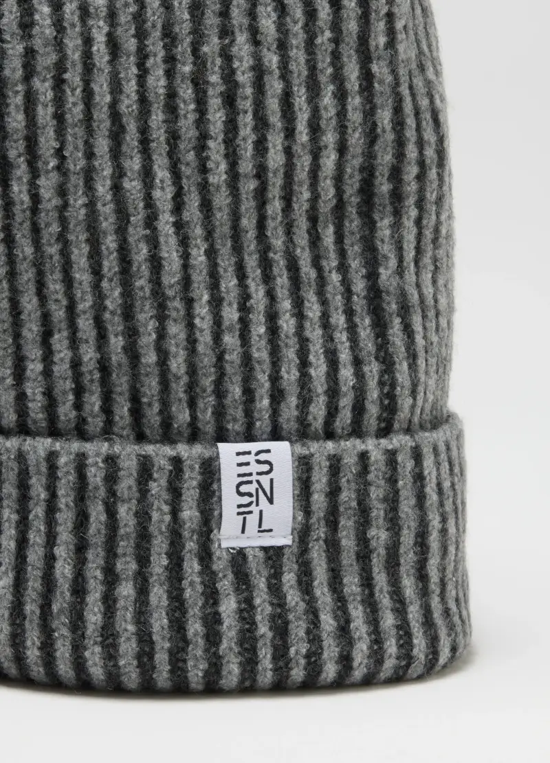 Cappello Grigio In Maglia A Coste, Donna, Nero miniatura 3