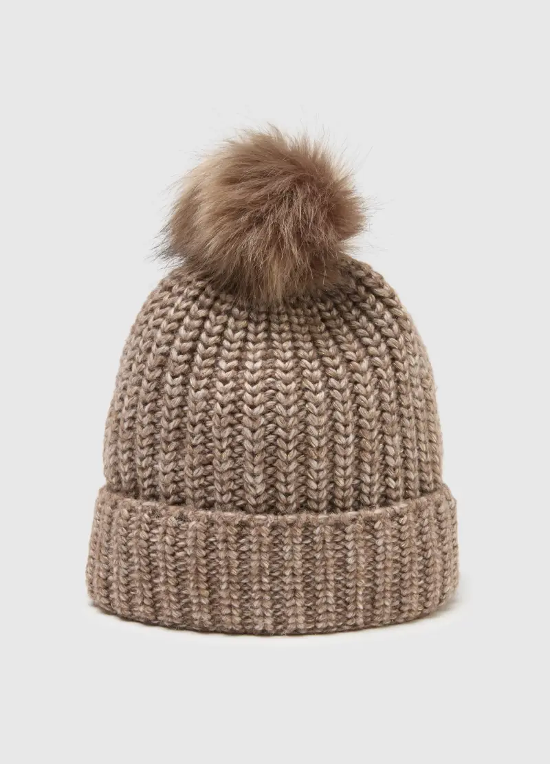 Cappello Marrone Con Pompon In Maglia Jersey, Donna, Marrone miniatura 3