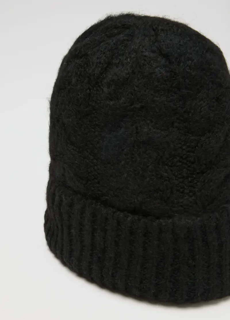Cappello Nero Lavorato A Maglia, Donna, Nero miniatura 3