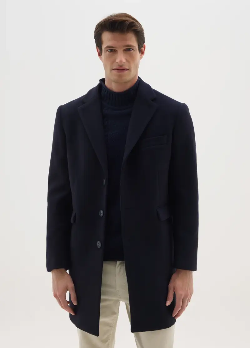 Cappotto Blu Regular Fit Con Bottoni, Uomo, Blu miniatura 2