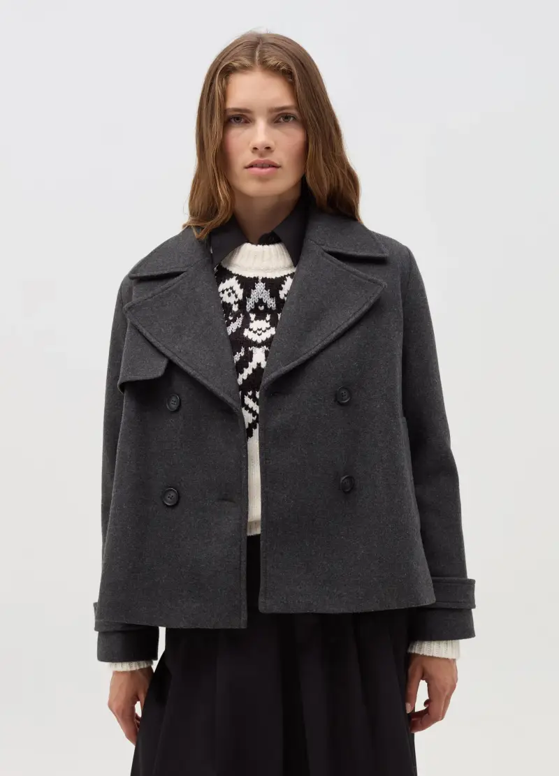 Cappotto Caban Doppiopetto, Donna, Grigio miniatura 2