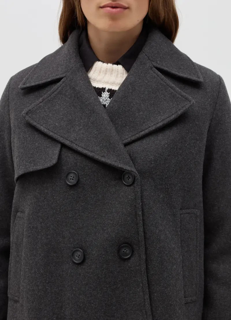 Cappotto Caban Doppiopetto, Donna, Grigio miniatura 3