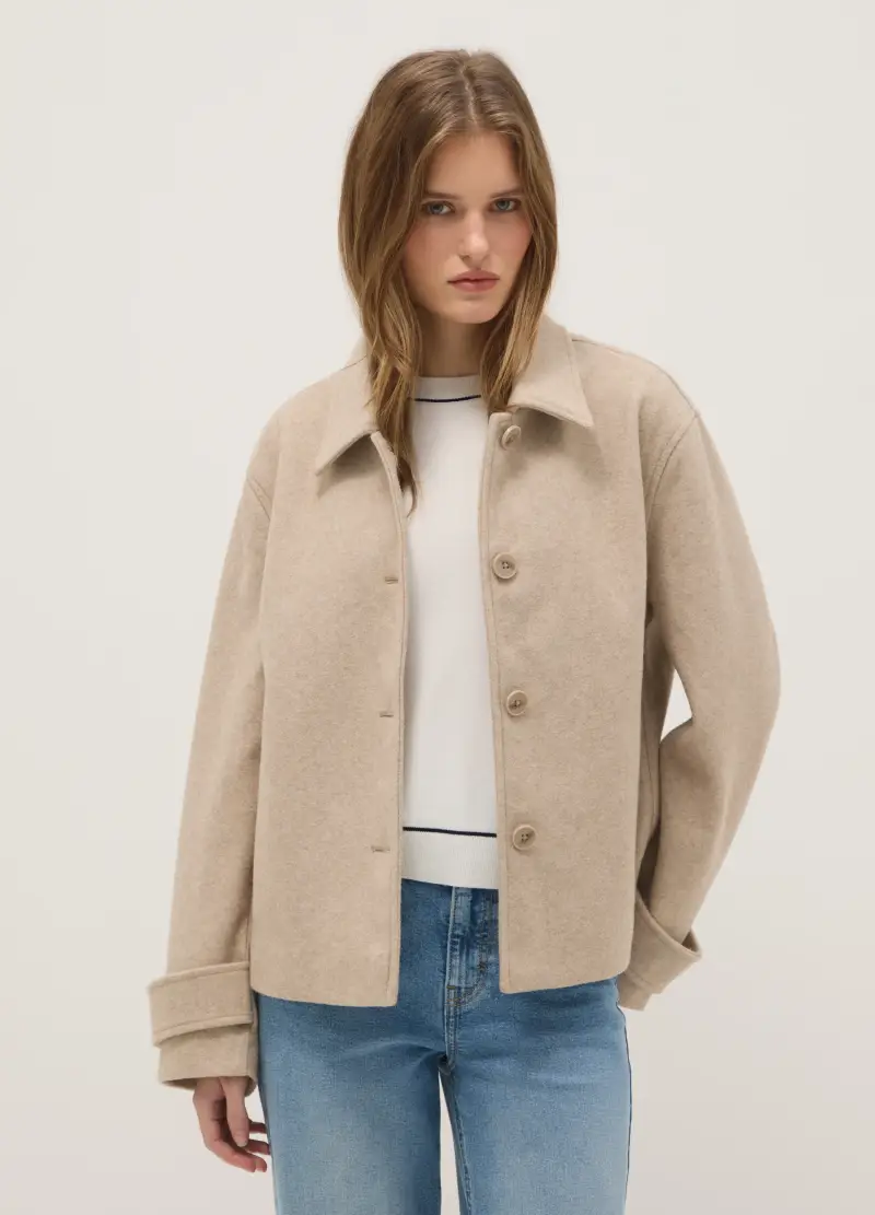 Cappotto Corto Beige Regular Fit Con Bottoni, Donna, Beige miniatura 2