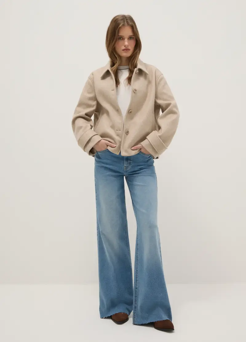 Cappotto Corto Beige Regular Fit Con Bottoni, Donna, Beige