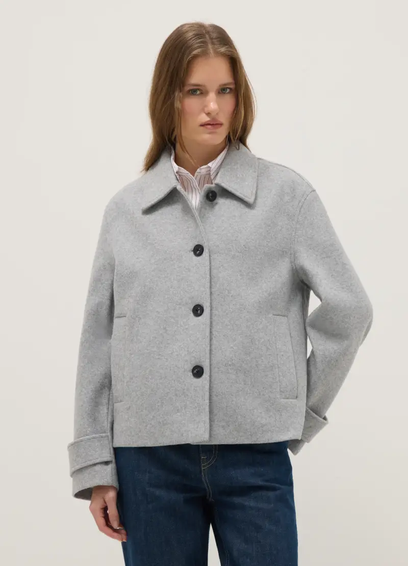 Cappotto Corto Grigio Regular Fit Con Bottoni, Donna, Grigio miniatura 2