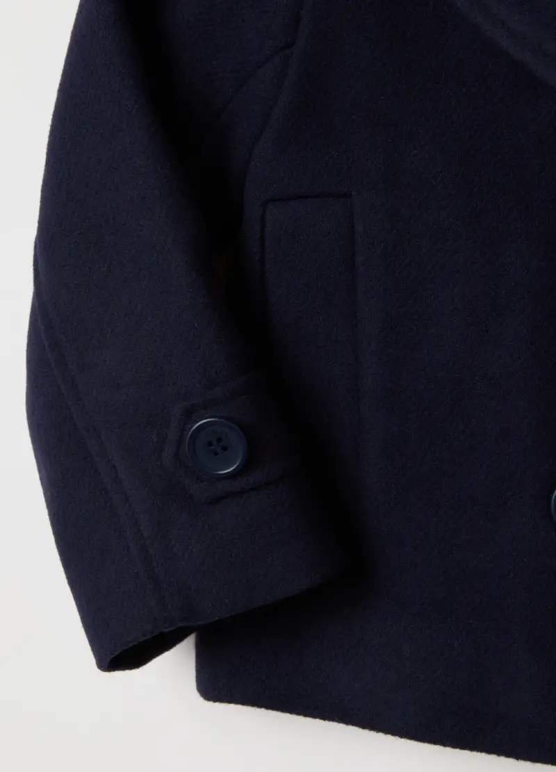 Cappotto Doppiopetto Da Bambina Blu Con Bottoni, Blu miniatura 3