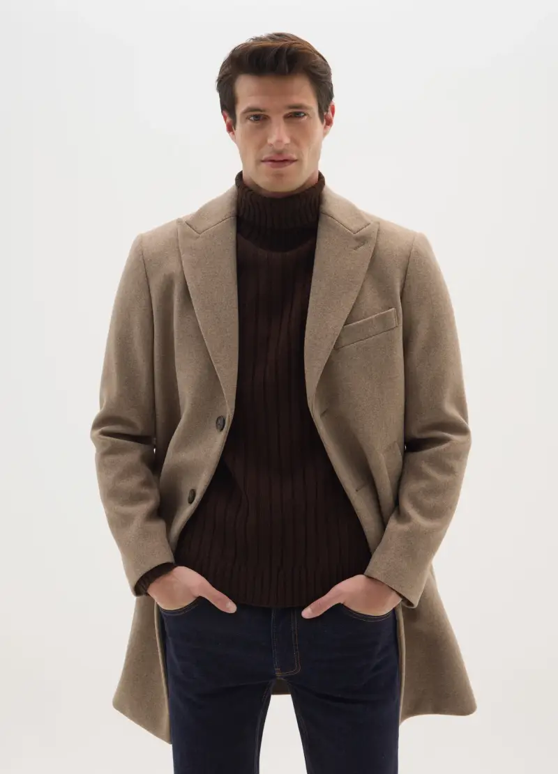 Cappotto Lungo Beige Regular Fit Con Bottoni, Uomo, Beige miniatura 2