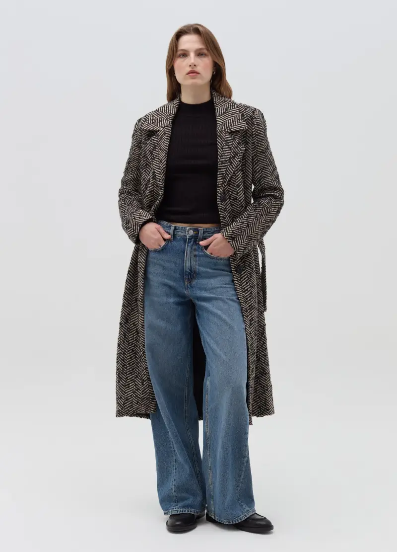 Cappotto Lungo Con Disegnatura A Spina Di Pesce, Donna, Multicolor