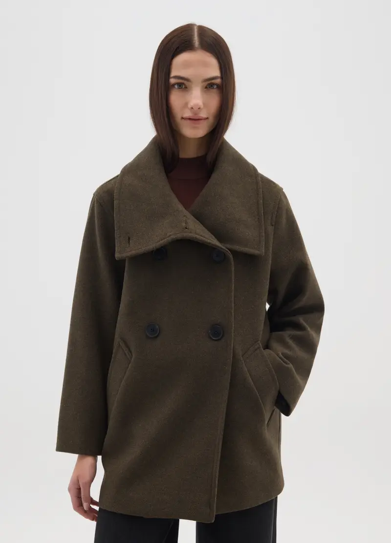 Cappotto Verde A Collo Alto Regular Fit Con Doppi Bottoni, Donna, Verde miniatura 2