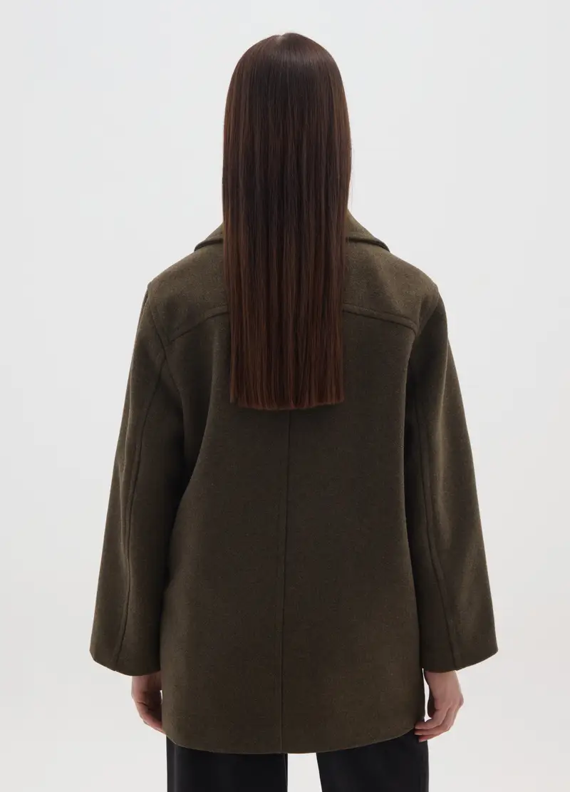 Cappotto Verde A Collo Alto Regular Fit Con Doppi Bottoni, Donna, Verde miniatura 3