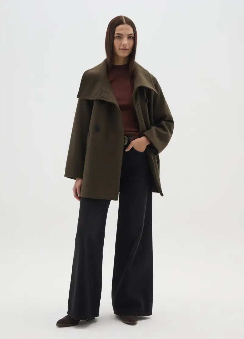 Cappotto Verde A Collo Alto Regular Fit Con Doppi Bottoni, Donna, Verde