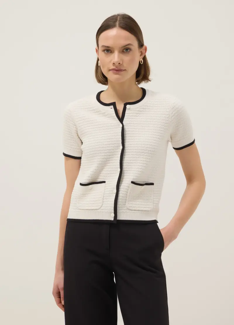 Cardigan Bianco In Puro Cotone Regular Fit Con Bottoni, Donna, Multicolor