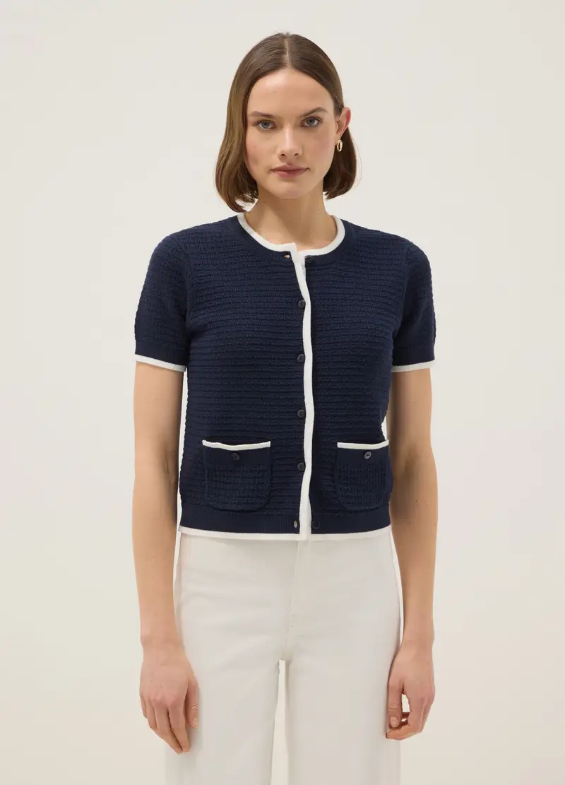 Cardigan Blu In Puro Cotone Regular Fit Con Bottoni, Donna, Blu