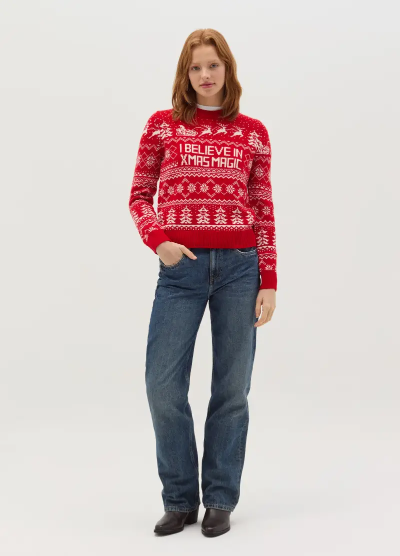 Christmas Jumper Con Disegno Natalizio, Donna, Rosso