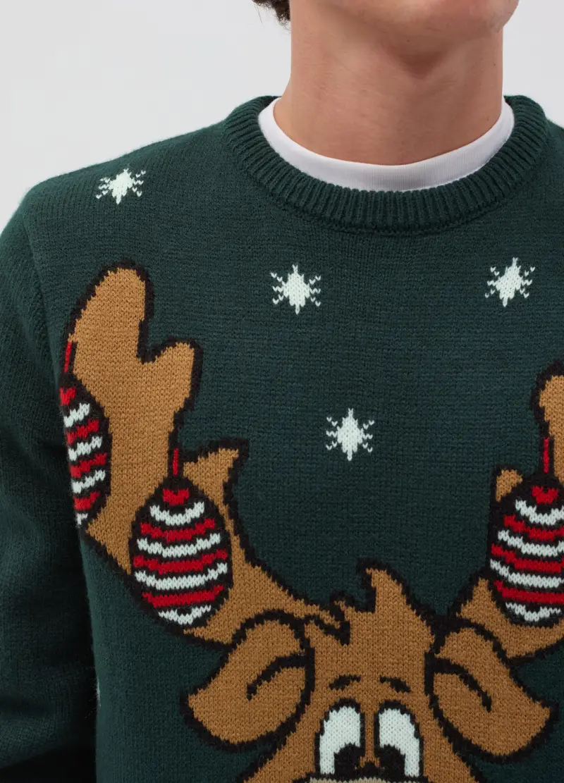 Christmas Jumper Con Renna Rudolph, Uomo, Verde miniatura 3